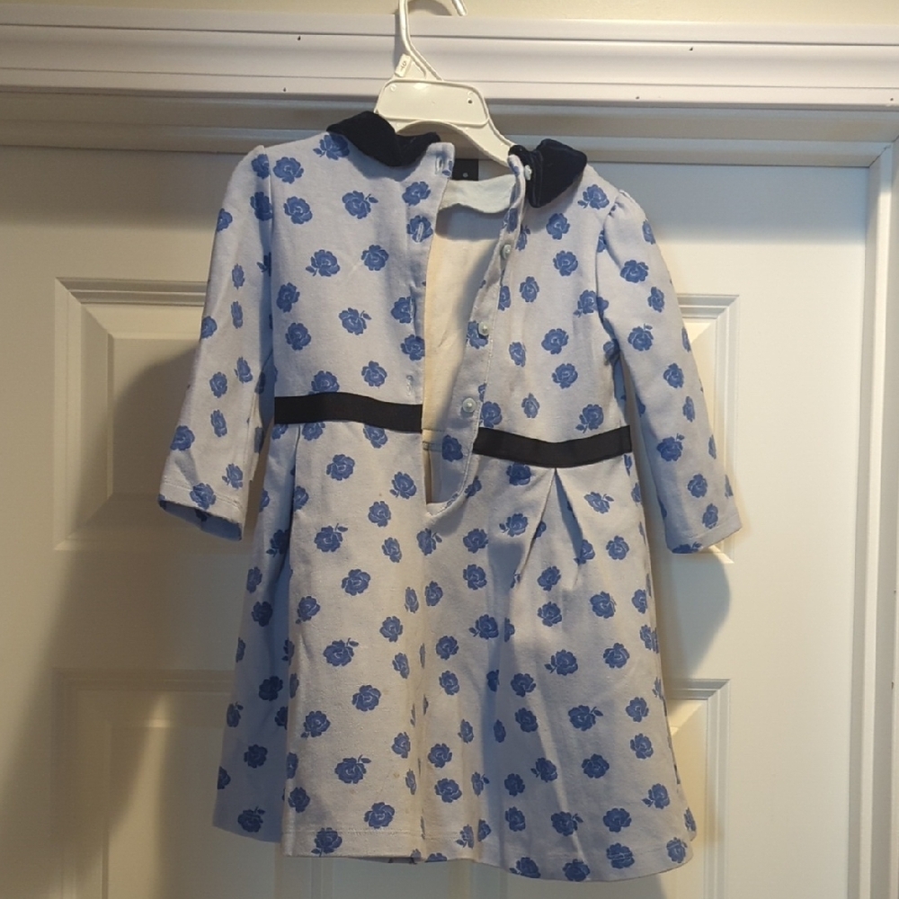 Blue Floral Kids Dress with Black Collar - Picture 3 of 6